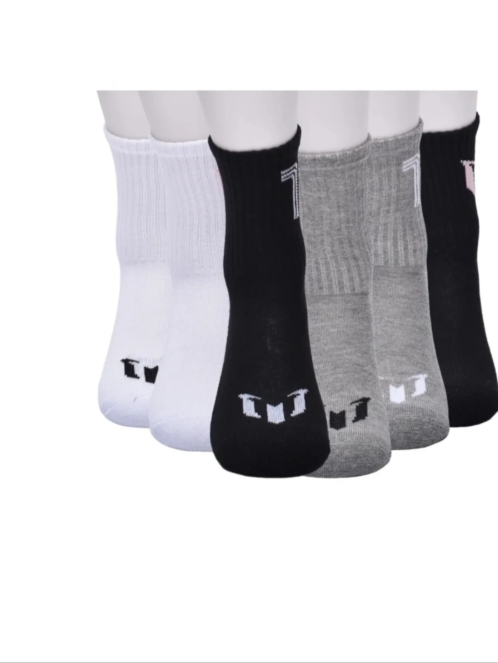 Kids Cushioned Cotton Crew Socks - Black & White (6 Pack) 12